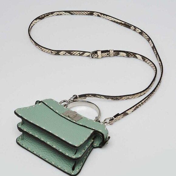 Fendi Menta Pebbled Leather/Snakeskin Nano Peekaboo Maxi Handle Bag - 7AS106 - Picture 2 of 12